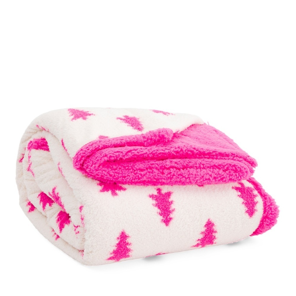 Aspen Pink Tree Sherpa Blanket KING - Picture 7 of 7